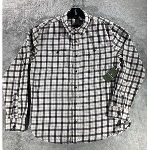 Mutual Weave Flannel Shirt Men's Size Large Ivory Check Plaid Long Sleeve Cotton